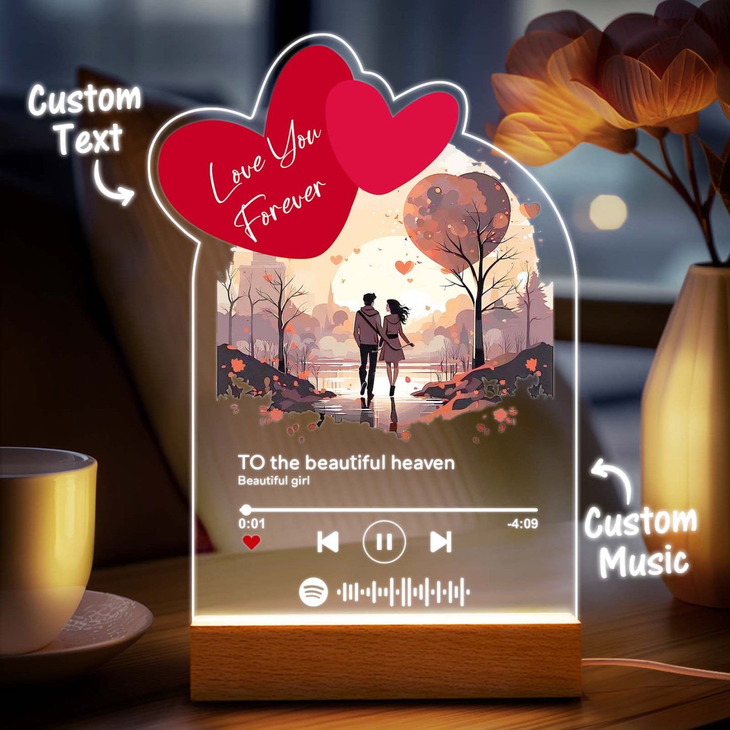 Personalized Romantic Love Acrylic Night Light Gift for Couple Home Decor - photowatch