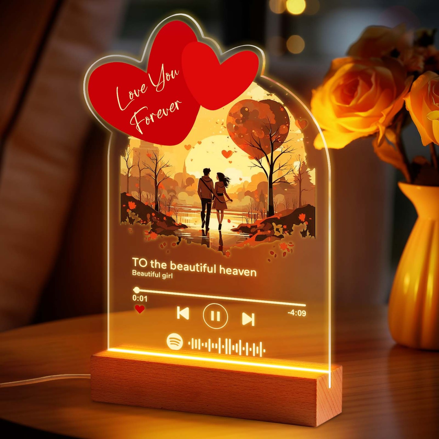 Personalized Romantic Love Acrylic Night Light Gift for Couple Home Decor - photowatch