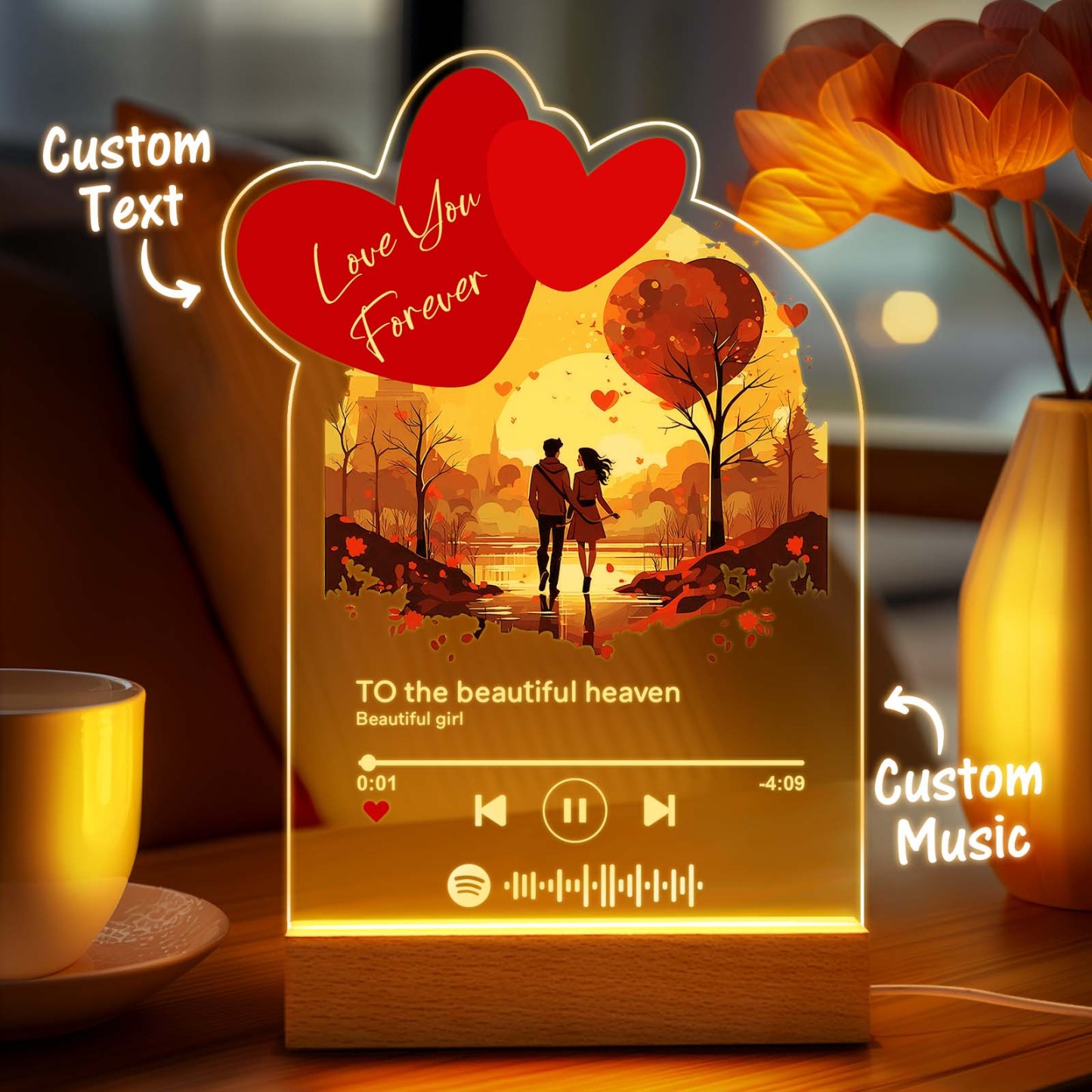 Personalized Romantic Love Acrylic Night Light Gift for Couple Home Decor - photowatch