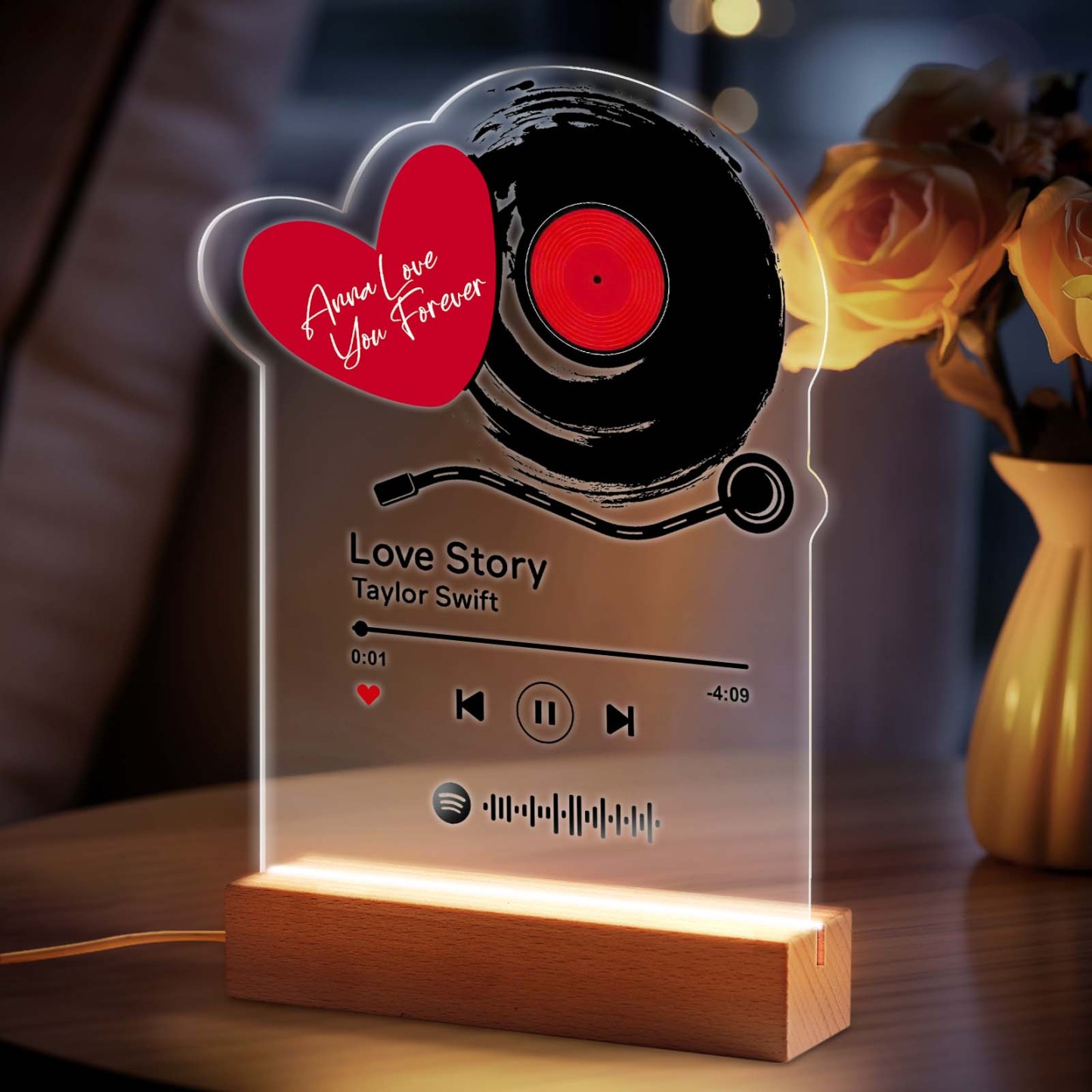 Personalized Romantic Love Records Acrylic Night Light Gift for Couple Home Decor - photowatch