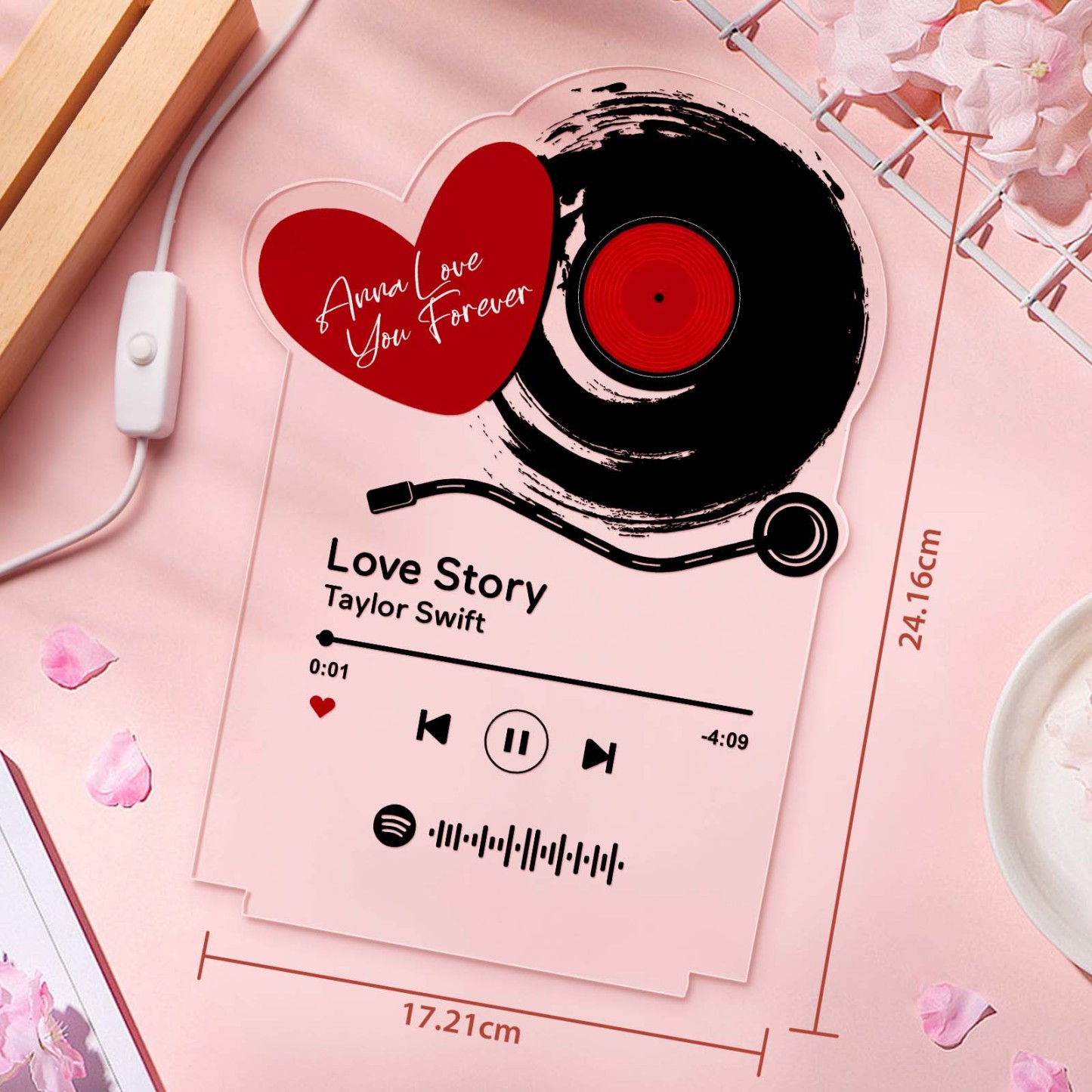 Personalized Romantic Love Records Acrylic Night Light Gift for Couple Home Decor - photowatch