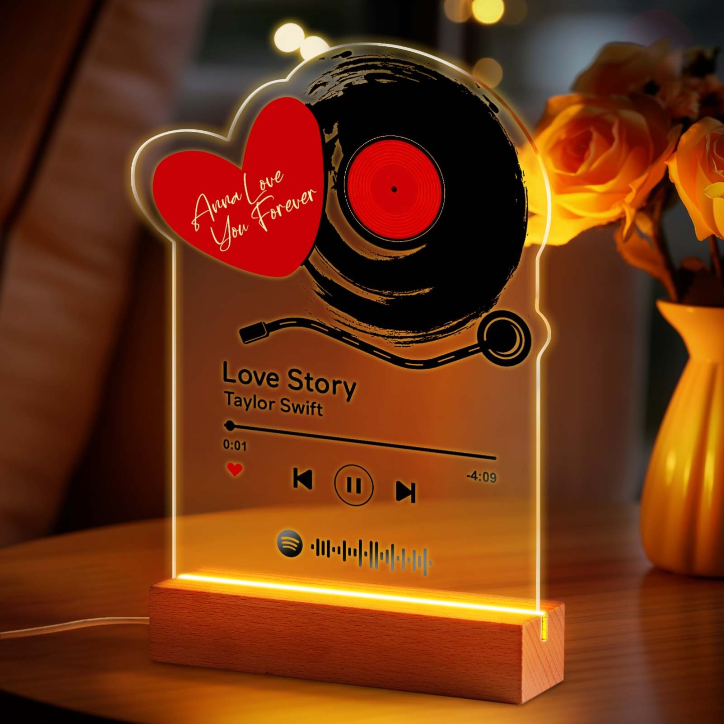 Personalized Romantic Love Records Acrylic Night Light Gift for Couple Home Decor - photowatch