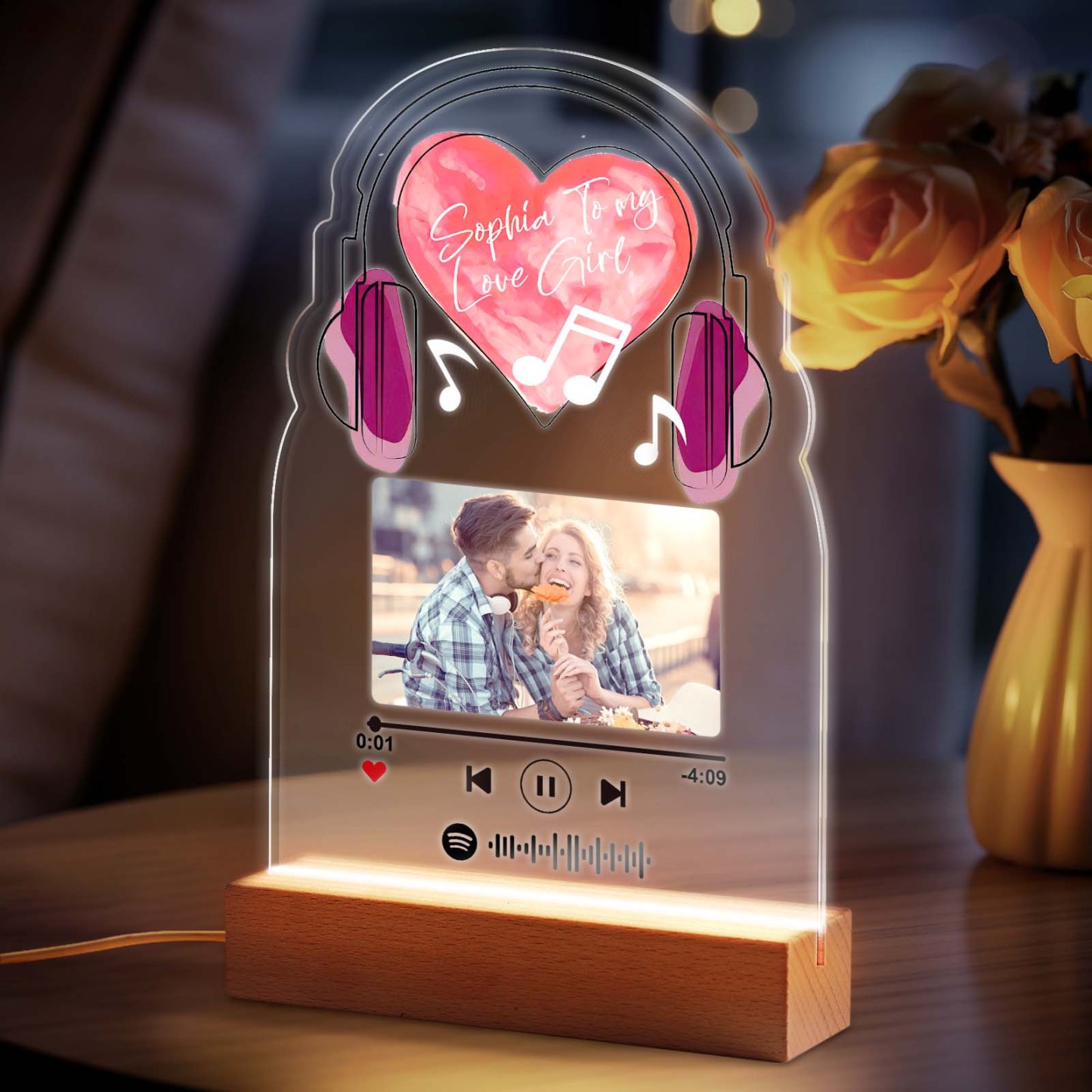 Personalized Romantic Love Music Acrylic Night Light Gift for Couple Home Decor - photowatch