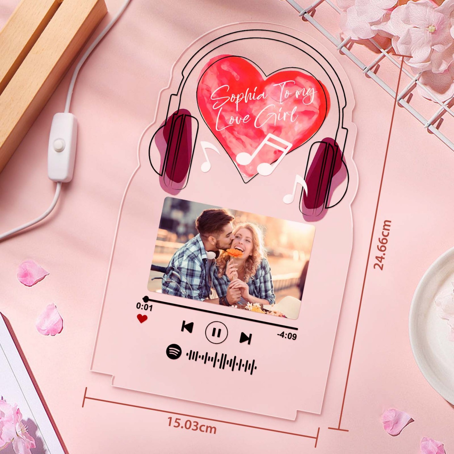 Personalized Romantic Love Music Acrylic Night Light Gift for Couple Home Decor - photowatch