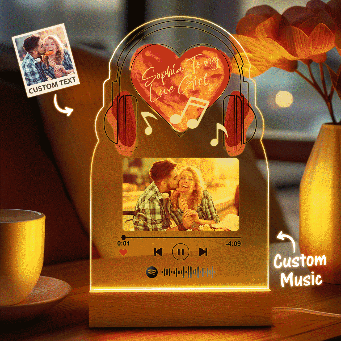 Personalized Romantic Love Music Acrylic Night Light Gift for Couple Home Decor - photowatch