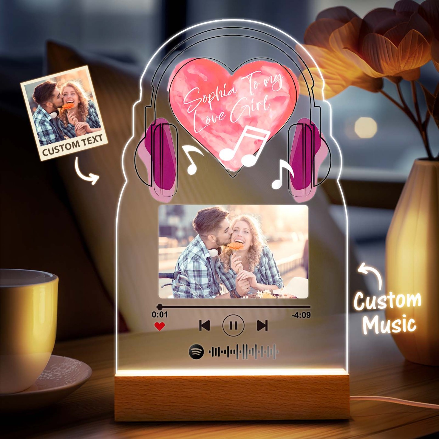 Personalized Romantic Love Music Acrylic Night Light Gift for Couple Home Decor - photowatch
