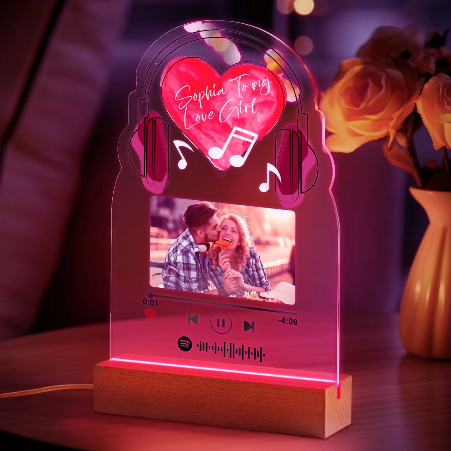 Personalized Romantic Love Music Acrylic Night Light Gift for Couple Home Decor - photowatch