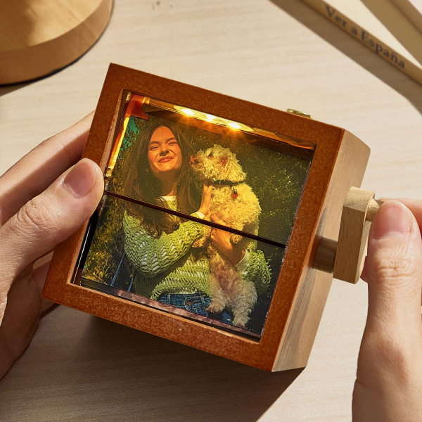 Custom Photo Flipbook Frame Animation Machine Mechanical Hand-cranked Flipbook Box with Light Black Walnut Christmas Gifts - Photowatch
