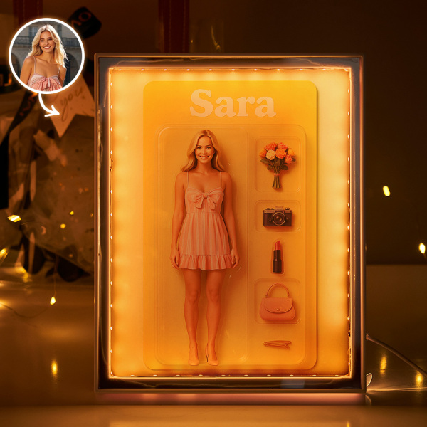 Custom 2D Mini Figures Cartoon Mirror Light Custom Toy Figure Lamp Personalized Photo Night Light - CustomPetGifts