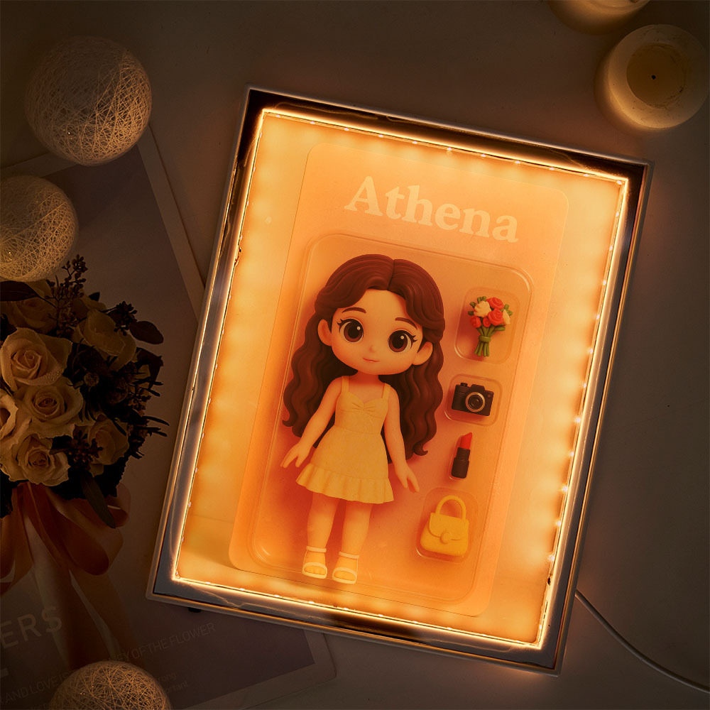 Custom 2D Mini Figures Cartoon Mirror Light Custom Toy Figure Lamp Personalized Photo Night Light - CustomPetGifts