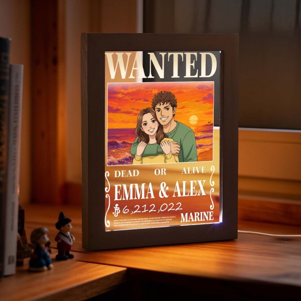 Personalized Anime Wanted Couple Portrait Led Light Frame - Photowatch