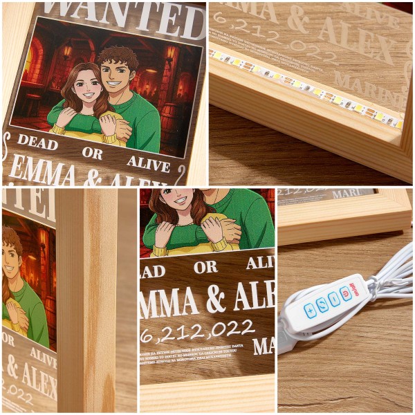 Personalized Anime Wanted Couple Portrait Led Light Frame - Photowatch