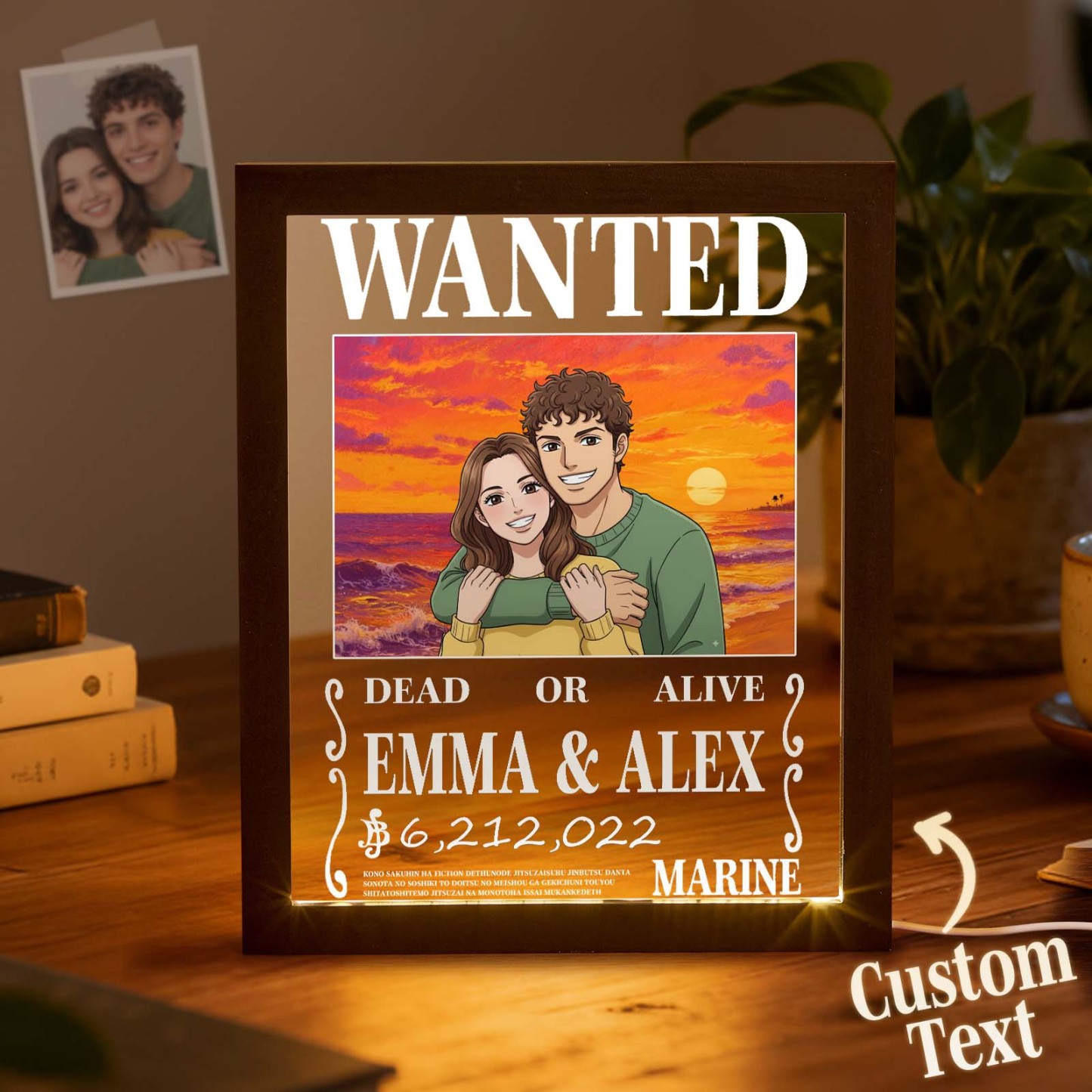 Personalized Anime Wanted Couple Portrait Led Light Frame - Photowatch