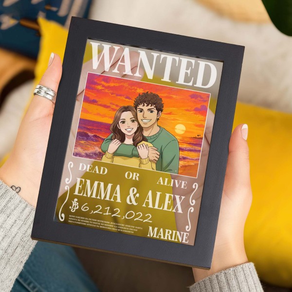 Personalized Anime Wanted Couple Portrait Led Light Frame - Photowatch