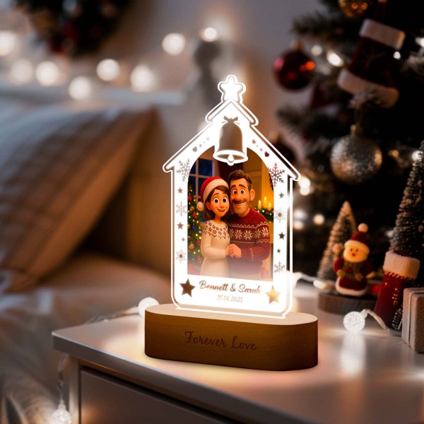 Personalized Christmas Tree Night Light, Custom Photo Engraved Cartoon Style Gift, Best Christmas Gift for Couple, Family - Photowatch
