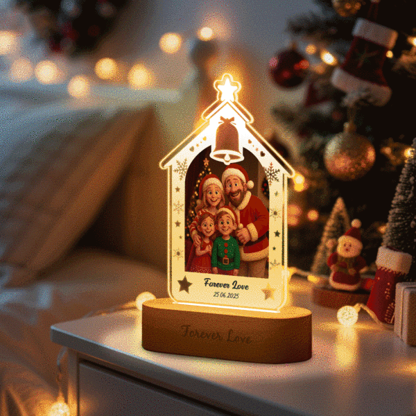 Personalized Christmas Tree Night Light, Custom Photo Engraved Cartoon Style Gift, Best Christmas Gift for Couple, Family - Photowatch