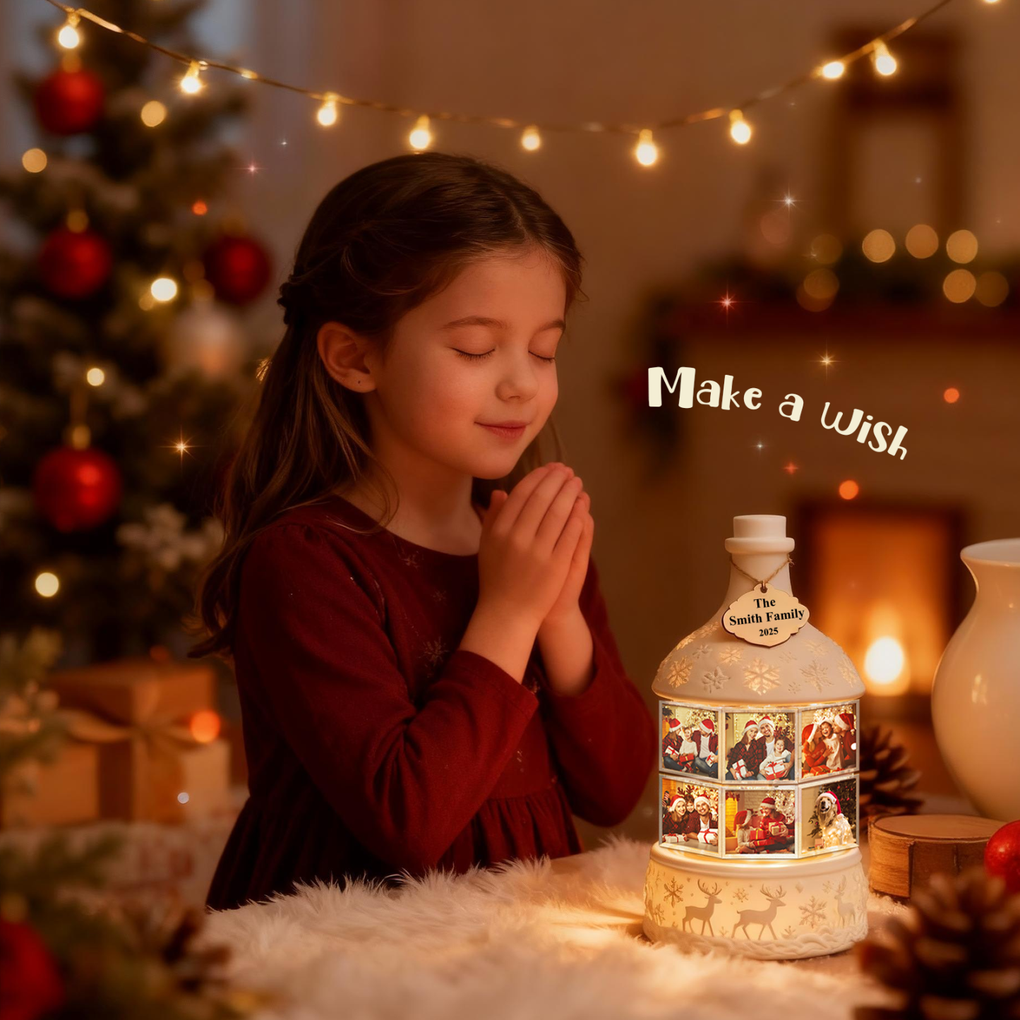 Custom Multi-Photo Rotating Night Light Music Box Engraved Family Keepsake Lamp Christmas Drift Bottle Light Christmas Tree Light Christmas Gift