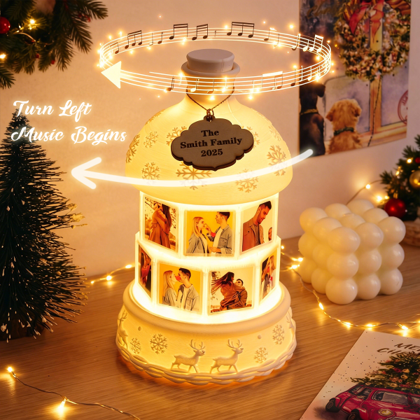 Custom Multi-Photo Rotating Night Light Music Box Engraved Family Keepsake Lamp Christmas Drift Bottle Light Christmas Tree Light Christmas Gift