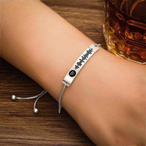 Custom Spotify Code Bracelet With Spotify Song Playlist Personalized Bracelet Silver - photowatch