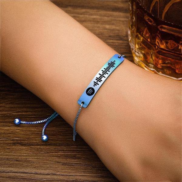 Custom Spotify Code Bracelet With Spotify Song Playlist Personalized Bracelet Silver - photowatch
