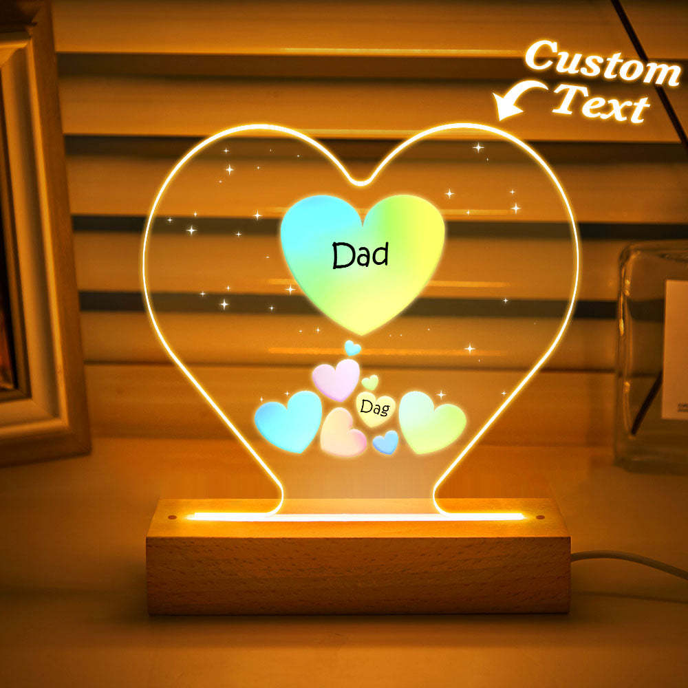Personalized Engraved Family Heart LED Night Light Grandma Mom Hearts In Heart Lamp - photowatch