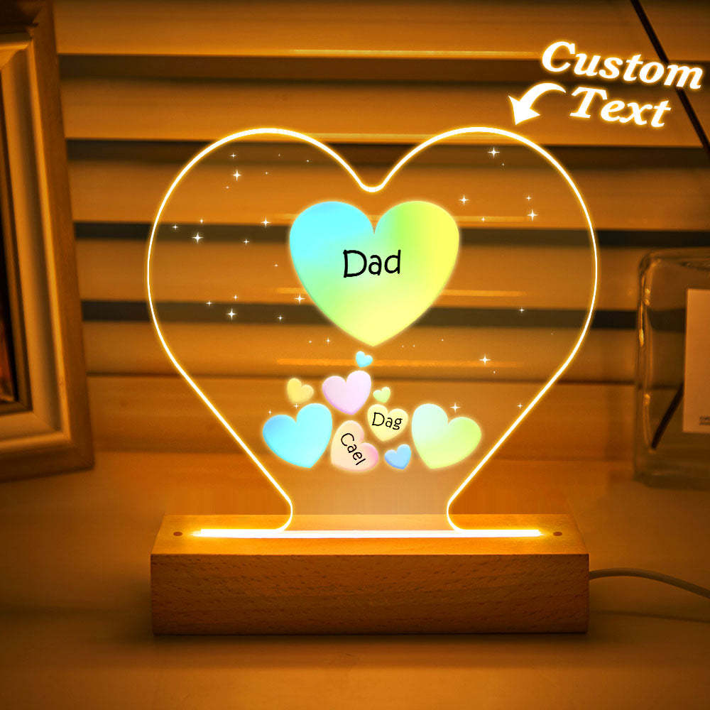 Personalized Engraved Family Heart LED Night Light Grandma Mom Hearts In Heart Lamp - photowatch
