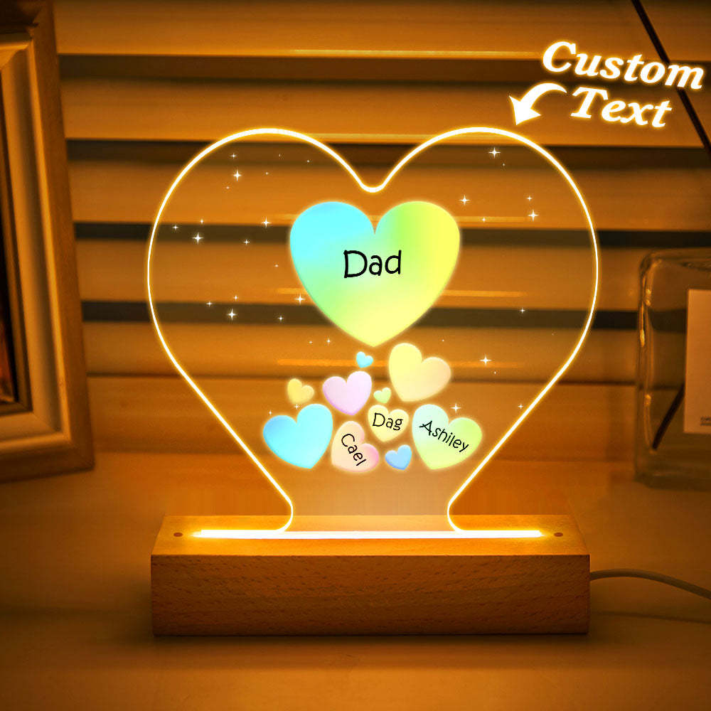 Personalized Engraved Family Heart LED Night Light Grandma Mom Hearts In Heart Lamp - photowatch