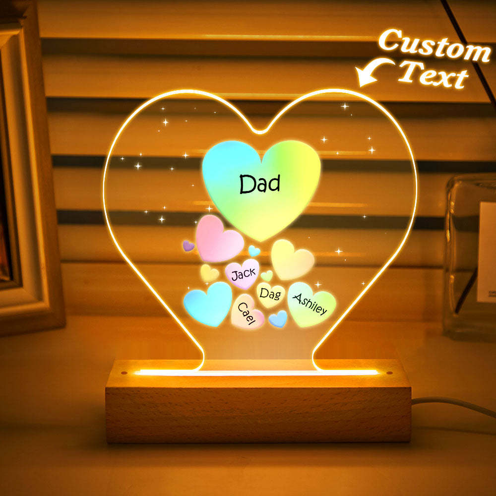 Personalized Engraved Family Heart LED Night Light Grandma Mom Hearts In Heart Lamp - photowatch