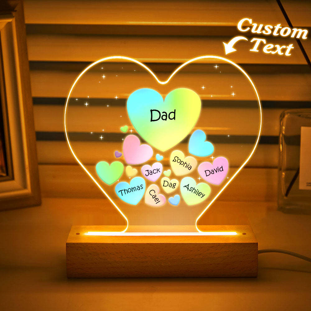 Personalized Engraved Family Heart LED Night Light Grandma Mom Hearts In Heart Lamp - photowatch