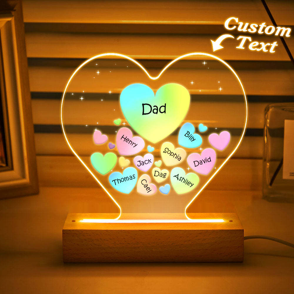 Personalized Engraved Family Heart LED Night Light Grandma Mom Hearts In Heart Lamp - photowatch