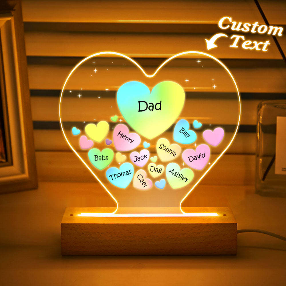 Personalized Engraved Family Heart LED Night Light Grandma Mom Hearts In Heart Lamp - photowatch