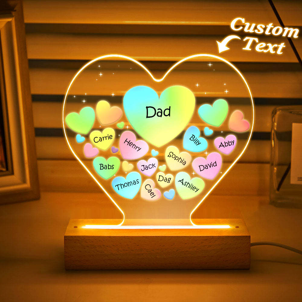 Personalized Engraved Family Heart LED Night Light Grandma Mom Hearts In Heart Lamp - photowatch