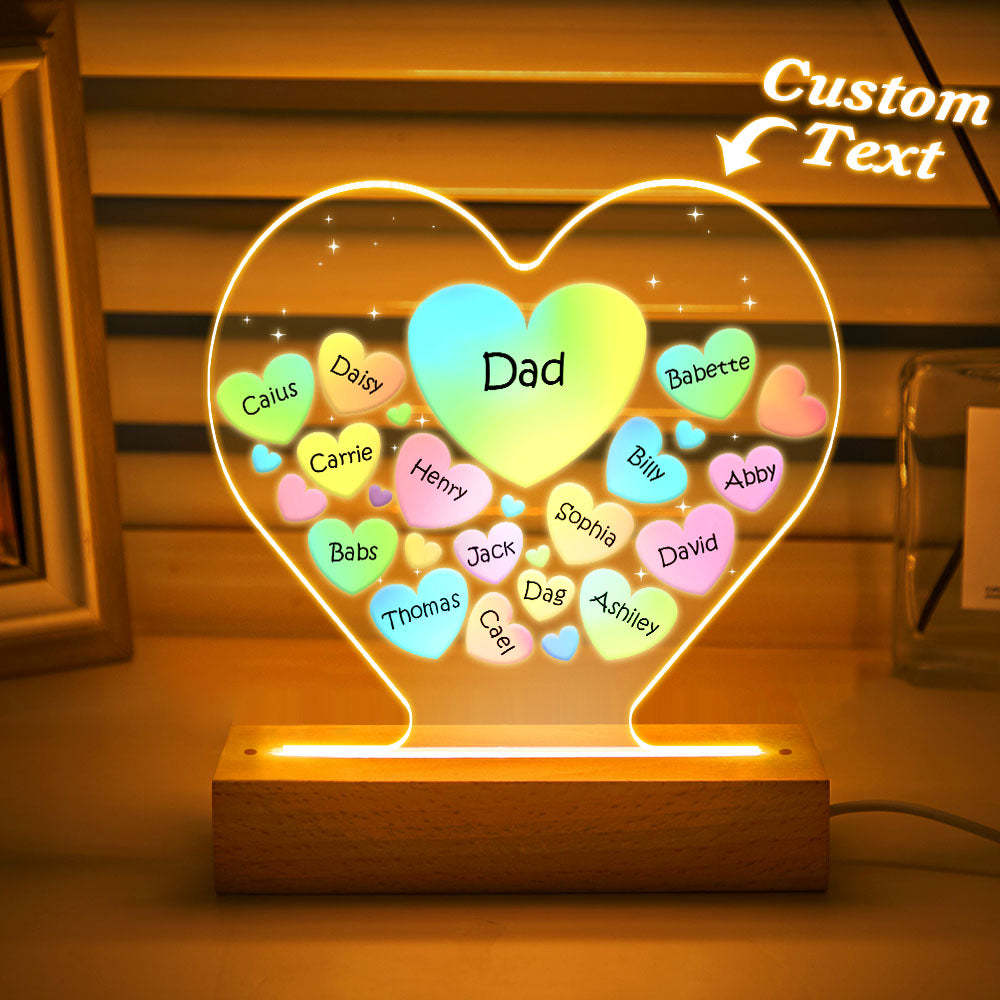 Personalized Engraved Family Heart LED Night Light Grandma Mom Hearts In Heart Lamp - photowatch
