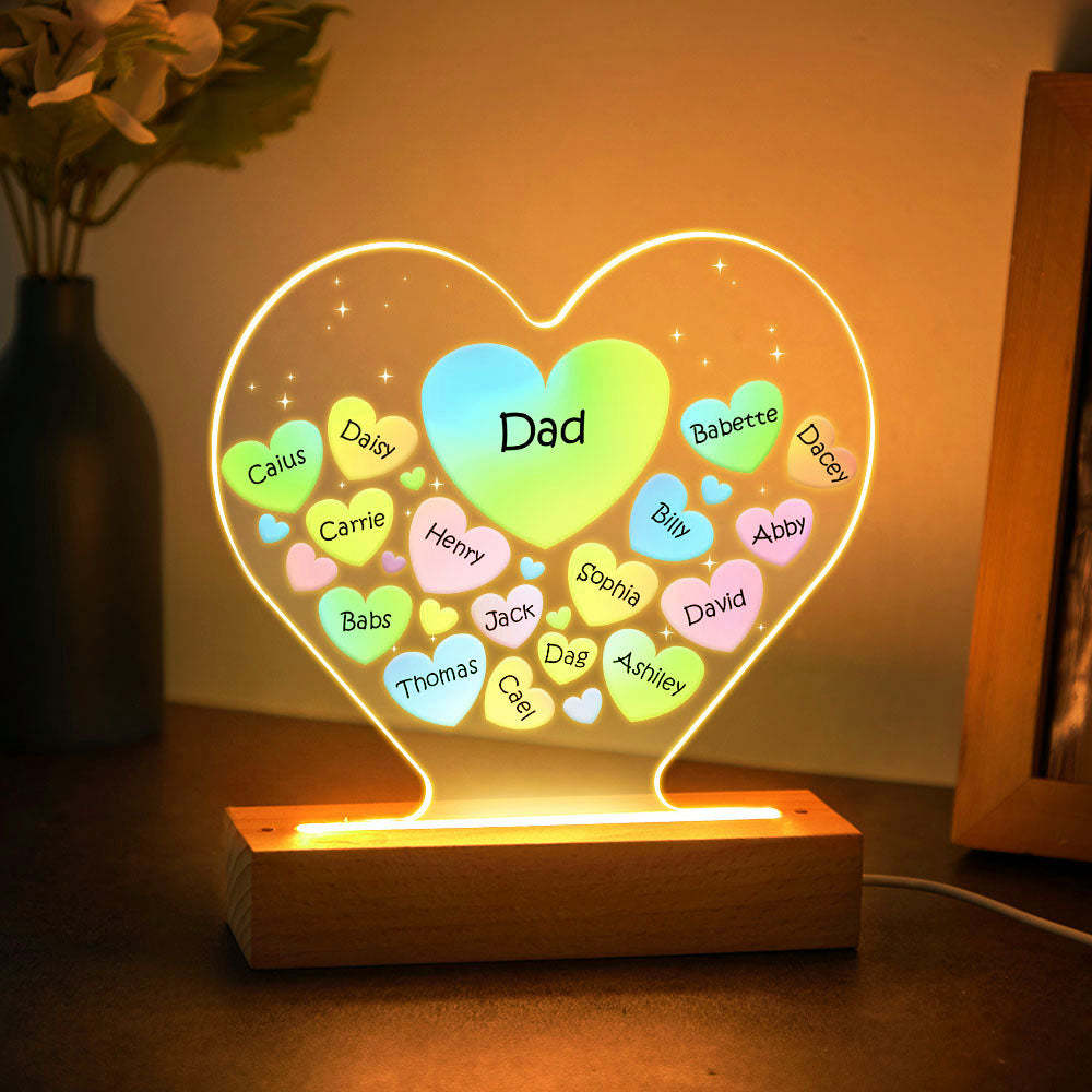 Personalized Engraved Family Heart LED Night Light Grandma Mom Hearts In Heart Lamp - photowatch
