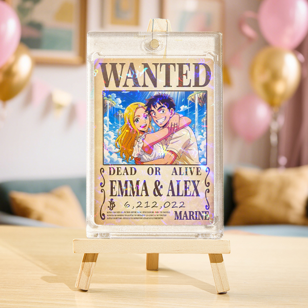 Custom Anime Bounty Couple Portrait Game Card, Personalized WANTED Bounty Card with Holographic Foil, Unique Gift for Couples & Friends