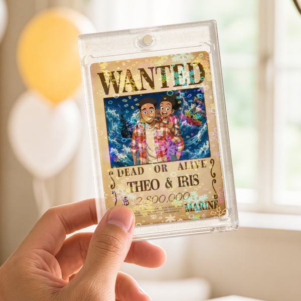 Custom Anime Bounty Couple Portrait Game Card, Personalized WANTED Bounty Card with Holographic Foil, Unique Gift for Couples & Friends