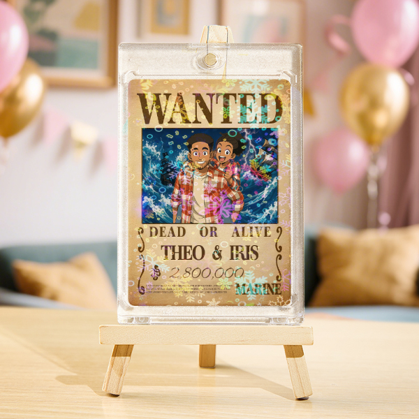 Custom Anime Bounty Couple Portrait Game Card, Personalized WANTED Bounty Card with Holographic Foil, Unique Gift for Couples & Friends