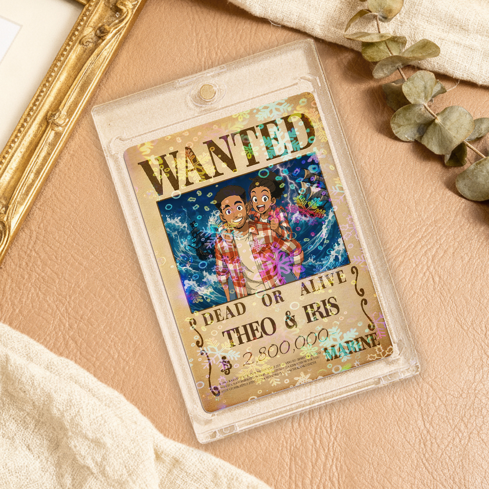 Custom Anime Bounty Couple Portrait Game Card, Personalized WANTED Bounty Card with Holographic Foil, Unique Gift for Couples & Friends