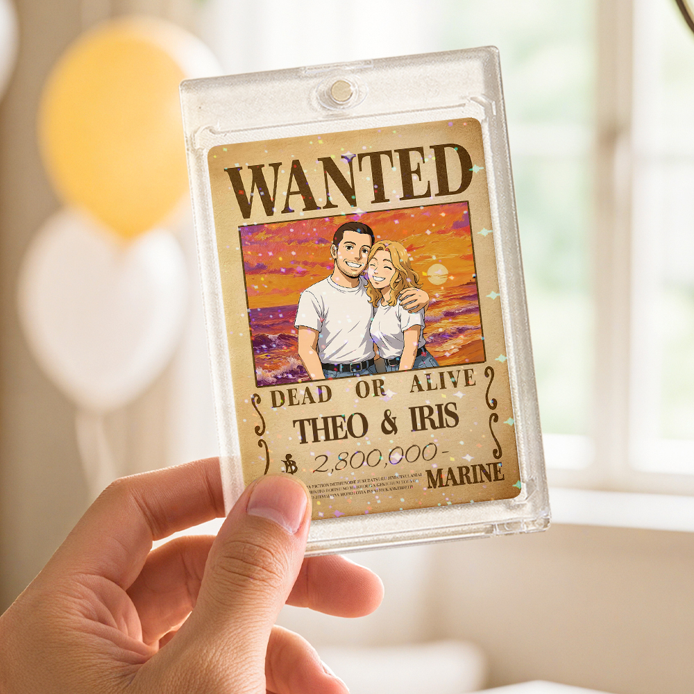 Custom Anime Bounty Couple Portrait Game Card, Personalized WANTED Bounty Card with Holographic Foil, Unique Gift for Couples & Friends