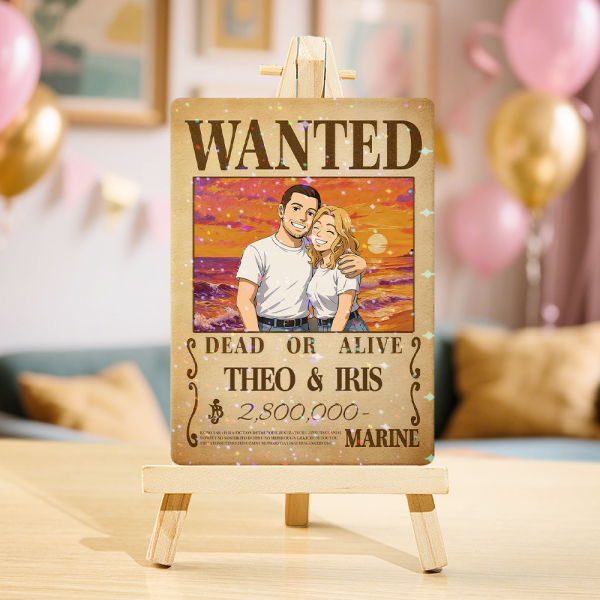 Custom Anime Bounty Couple Portrait Game Card, Personalized WANTED Bounty Card with Holographic Foil, Unique Gift for Couples & Friends