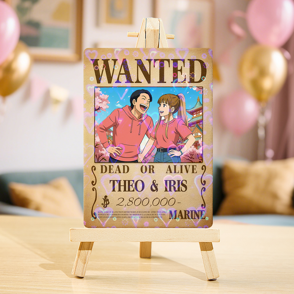 Custom Anime Bounty Couple Portrait Game Card, Personalized WANTED Bounty Card with Holographic Foil, Unique Gift for Couples & Friends