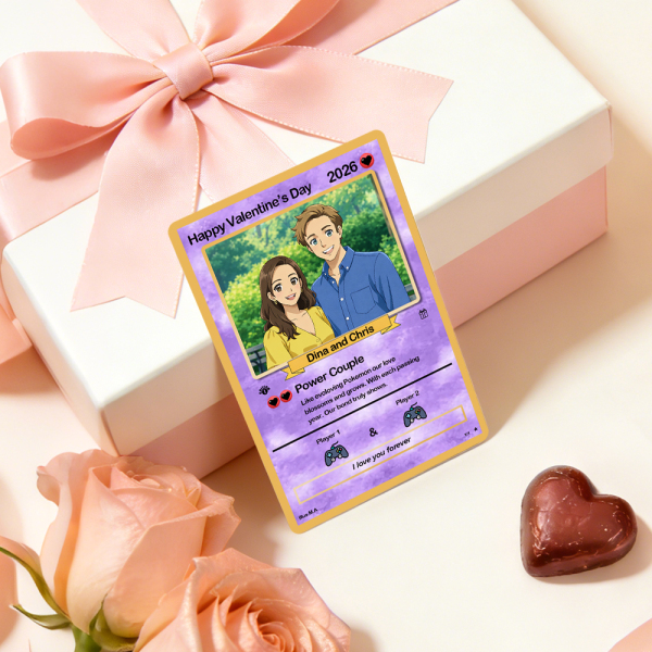 Personalized Valentine’s Day Power Couple Card, Custom Anniversary Card Couple Photo Anime Style, Best Valentine's Day Gift for Lover