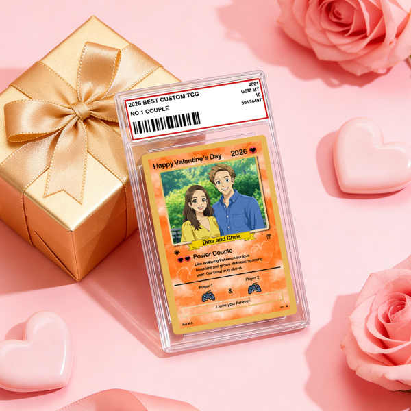 Personalized Valentine’s Day Power Couple Card, Custom Anniversary Card Couple Photo Anime Style, Best Valentine's Day Gift for Lover