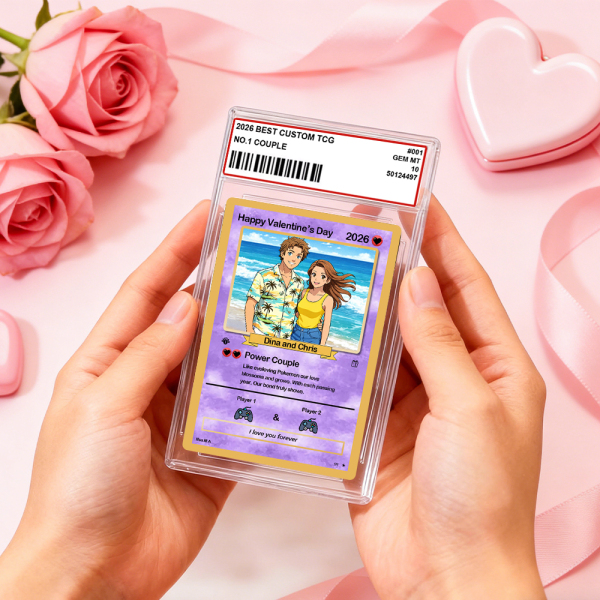 Personalized Valentine’s Day Power Couple Card, Custom Anniversary Card Couple Photo Anime Style, Best Valentine's Day Gift for Lover
