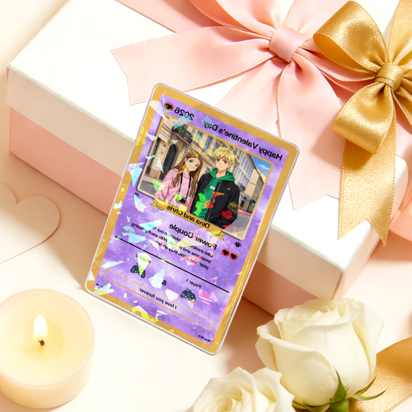 Personalized Valentine’s Day Power Couple Card, Custom Anniversary Card Couple Photo Anime Style, Best Valentine's Day Gift for Lover