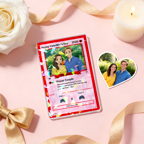 Personalized Valentine’s Day Power Couple Card, Custom Anniversary Card Couple Photo Anime Style, Best Valentine's Day Gift for Lover