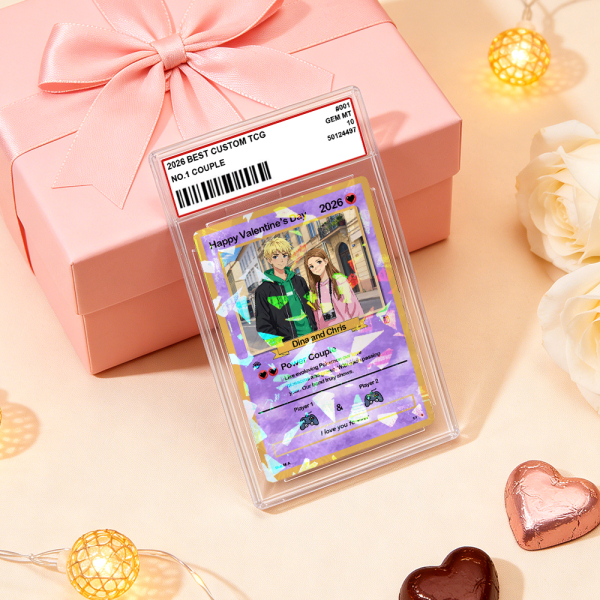 Personalized Valentine’s Day Power Couple Card, Custom Anniversary Card Couple Photo Anime Style, Best Valentine's Day Gift for Lover