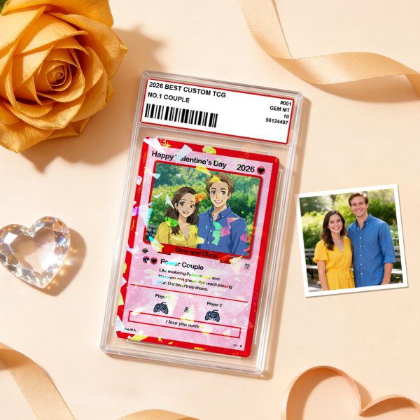 Personalized Valentine’s Day Power Couple Card, Custom Anniversary Card Couple Photo Anime Style, Best Valentine's Day Gift for Lover