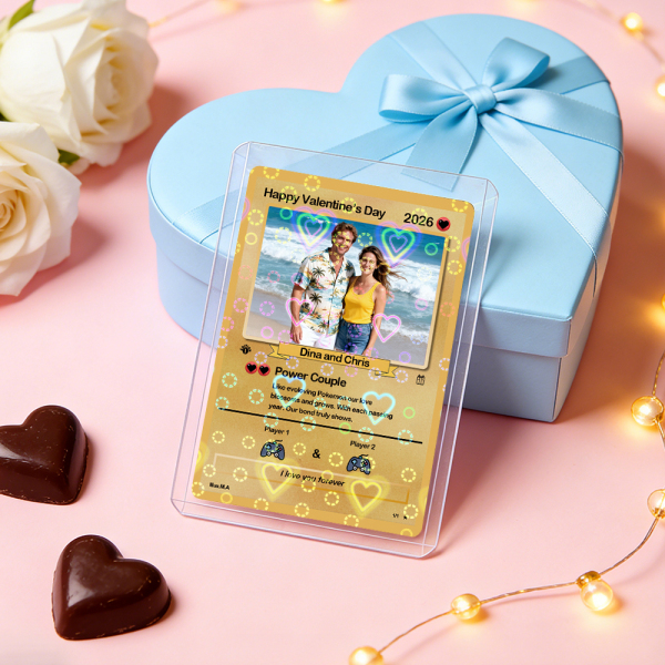 Personalized Valentine’s Day Power Couple Card, Custom Anniversary Card Couple Photo Anime Style, Best Valentine's Day Gift for Lover