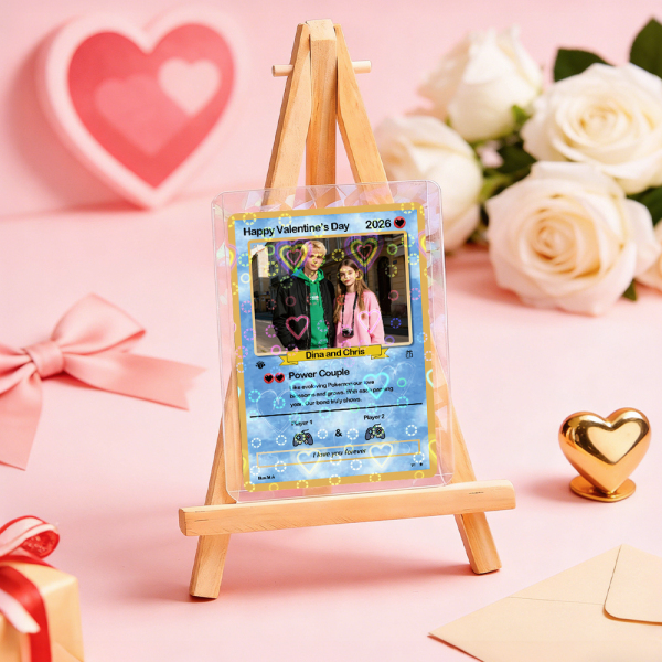 Personalized Valentine’s Day Power Couple Card, Custom Anniversary Card Couple Photo Anime Style, Best Valentine's Day Gift for Lover